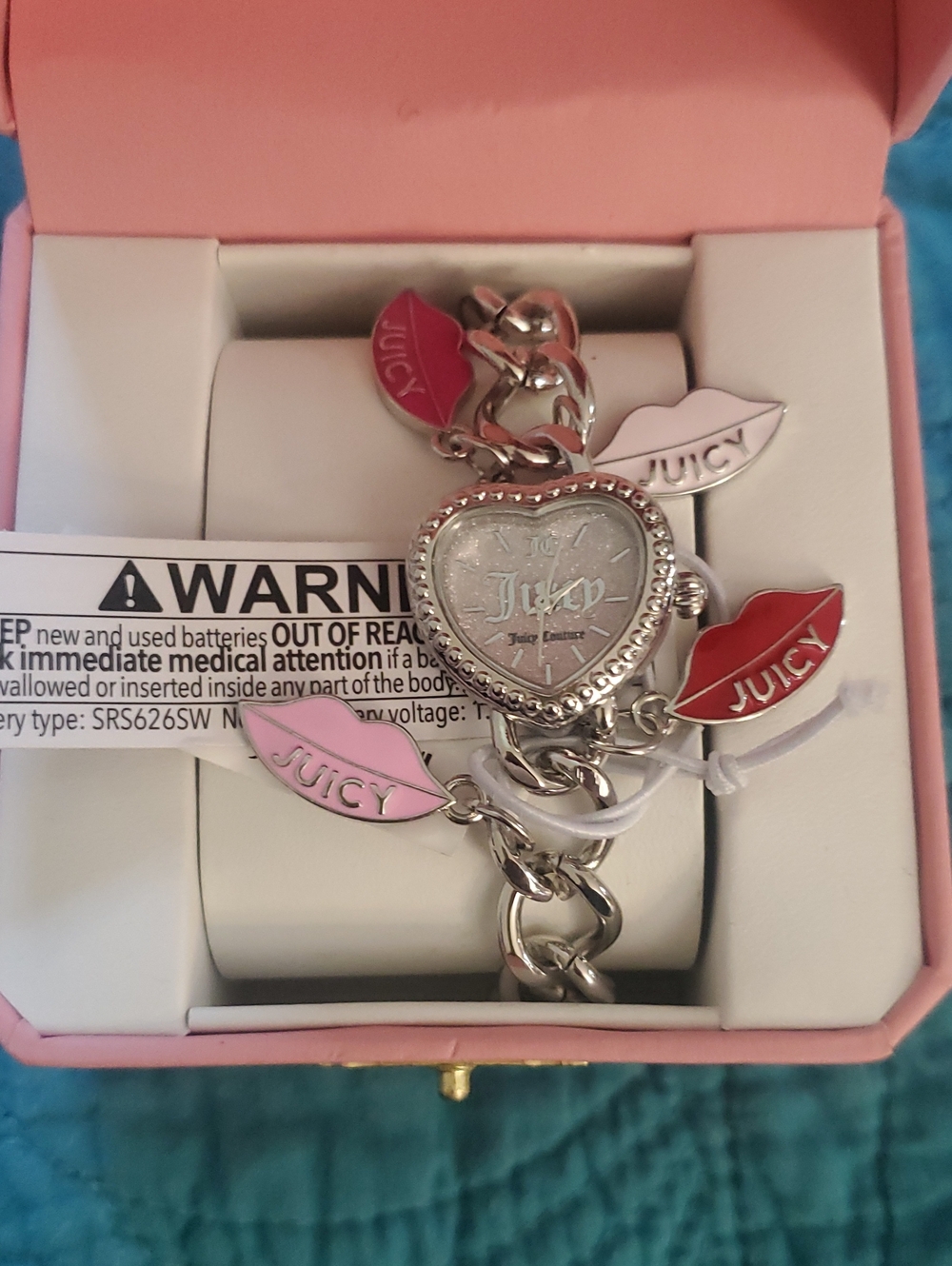 Juicy Couture Silver Charm Bracelet with Pink & Red Lip Charms